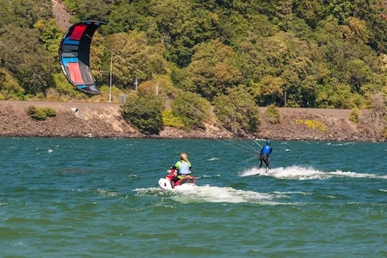 kiteboarding lesson with jetski support